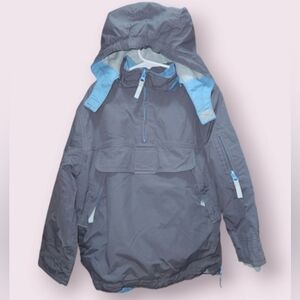 Mini Boden Pullover Jacket Coat Boys size 5 / 6 Gray Grey Blue Detachable Hood